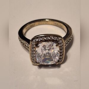 925 Marked Gold and Silver Ring with Clear Stone